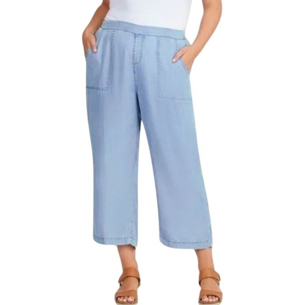 Hilary Radley light blue wide-leg cropped pants size L NWT